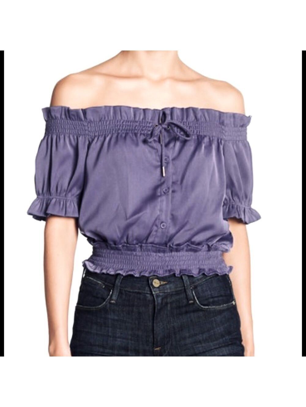 NWT Romeo & Juliet y2k Crop Peasant Top Dusty Purple Boho Off Shoulder Ruffle S